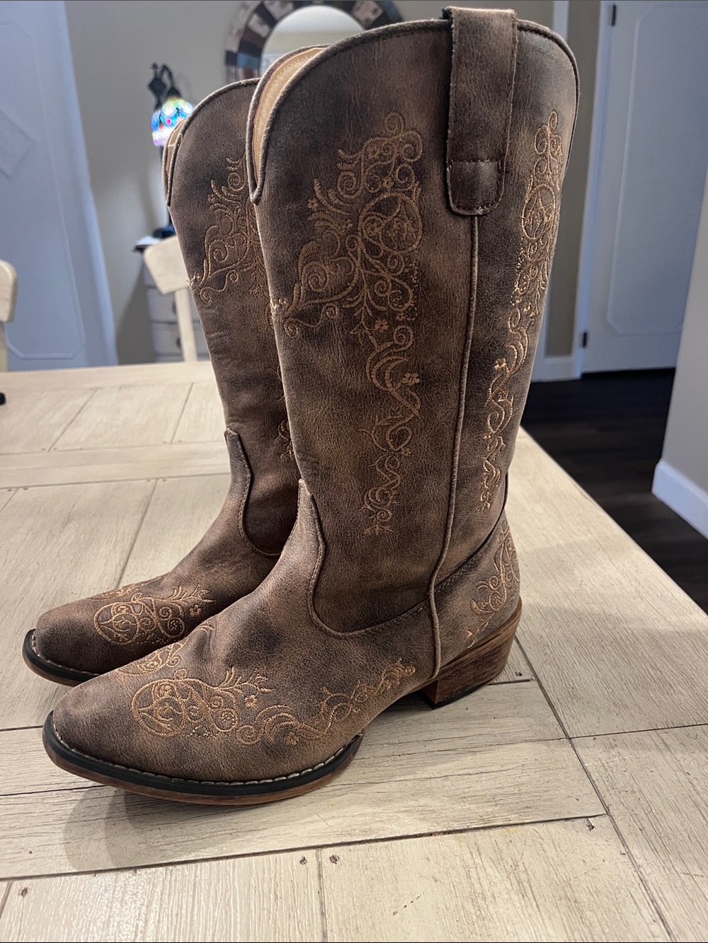 Roper Brown Embroidered Western Knee-High Boots
